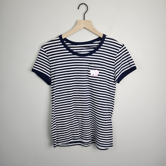 Ivory Ella Navy White Striped Short Sleeve Tee Small - Picture 1 of 7